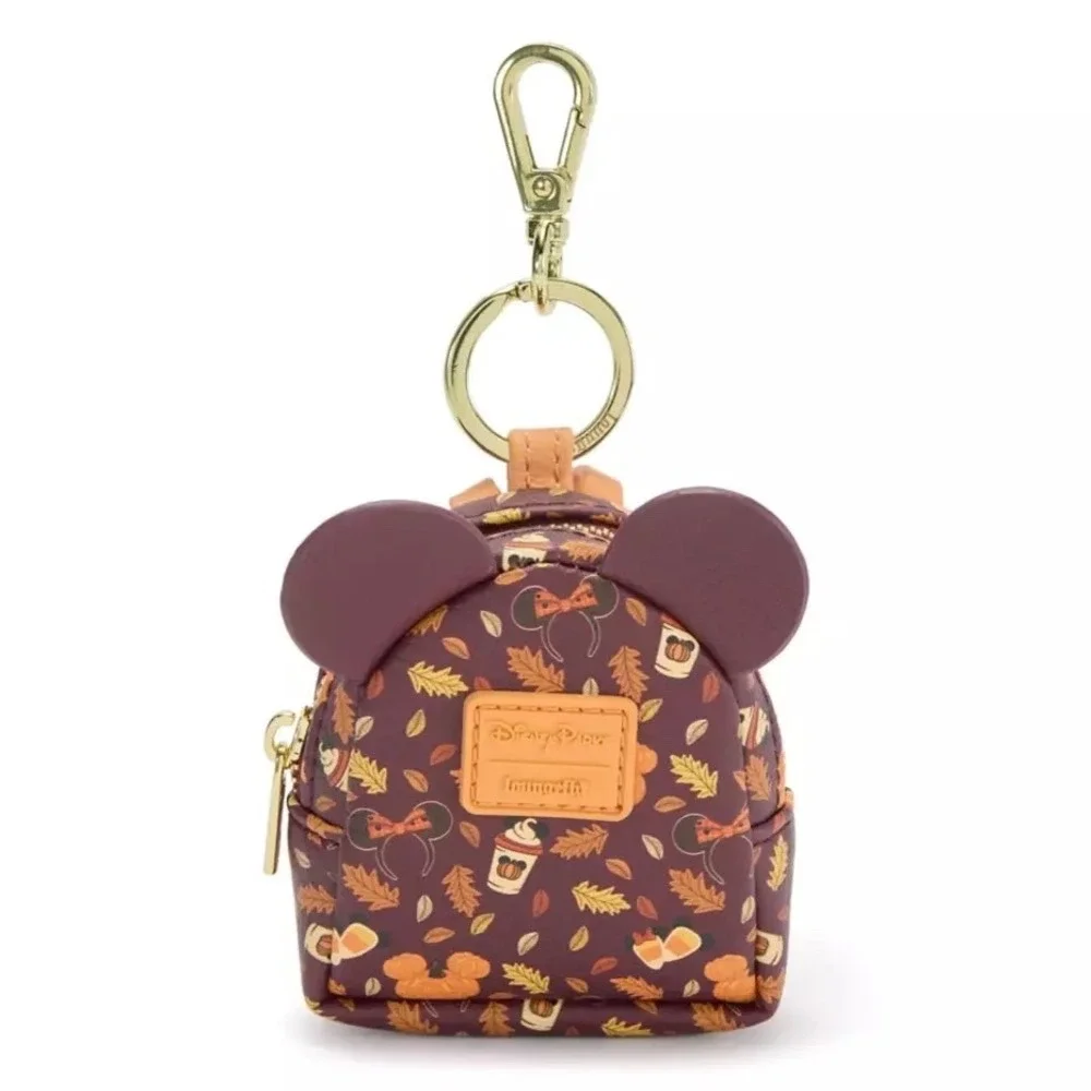 NWT Disney Park Loungefly Mickey Ears Fall Pumpkins Mini Backpack Keychain Charm